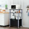 Modern 3-Shelf Kitchen Bakerâ€™s Rack Cart on Wheels in Black Wood Finish